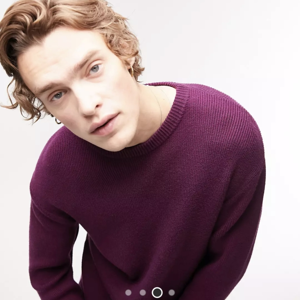 Topman Knit Ribbed Crewneck Sweater in Burgundy Mens - Picture 5 of 7